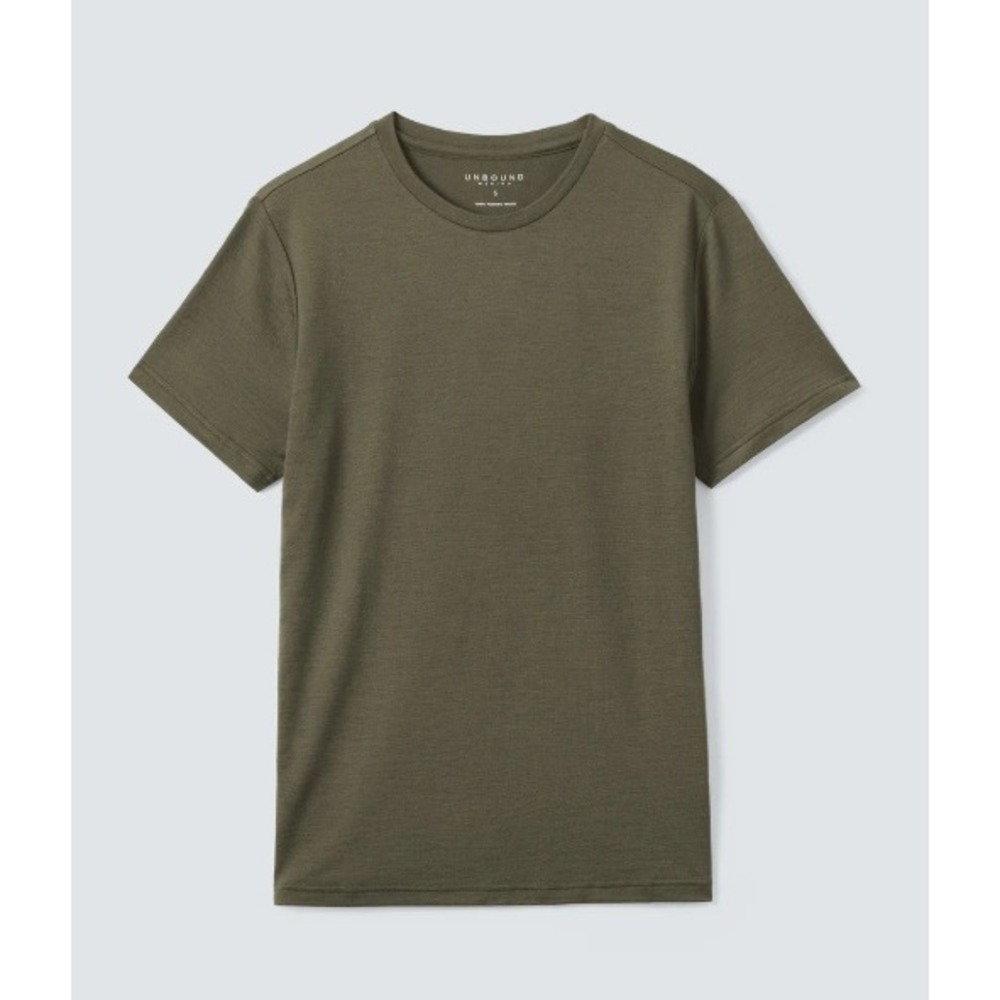 Unbound Merino Mens L Olive 100% Merino Wool Crew Neck Tshirt Travel Performance